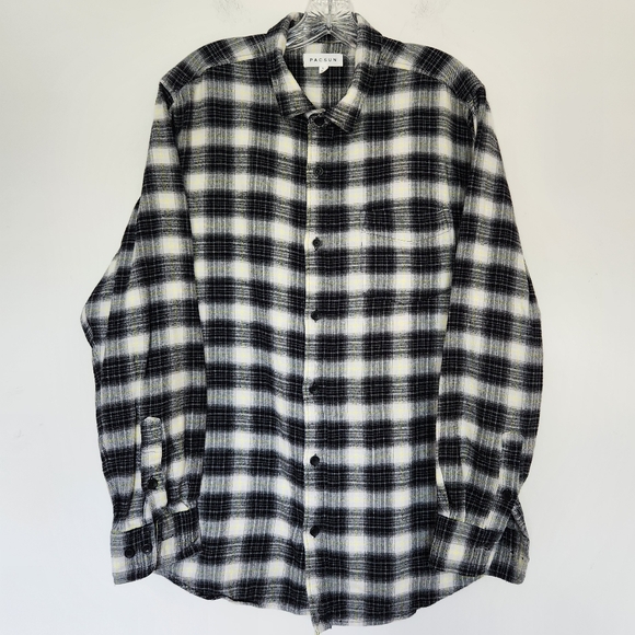 Pacsun Men's Button Down Pocket Shirt Black White Yellow Plaid Striped Large - Picture 5 of 15